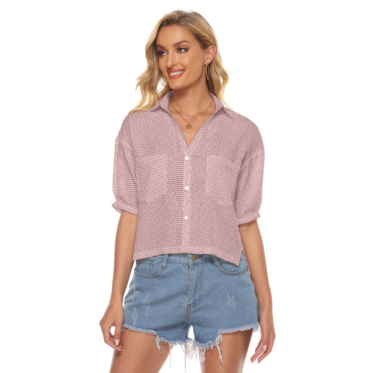 Women's V - neck Double Pockets Shirt - TuneInk